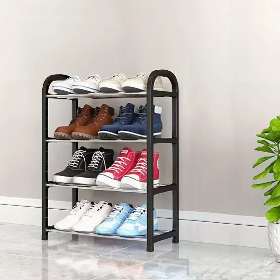Multi Layer Shoe Rack, Shoe Storage Rack, Single Row Free Standing Shoe Rack, Metal Stackable Shoe Tower, Black Shoe Rack