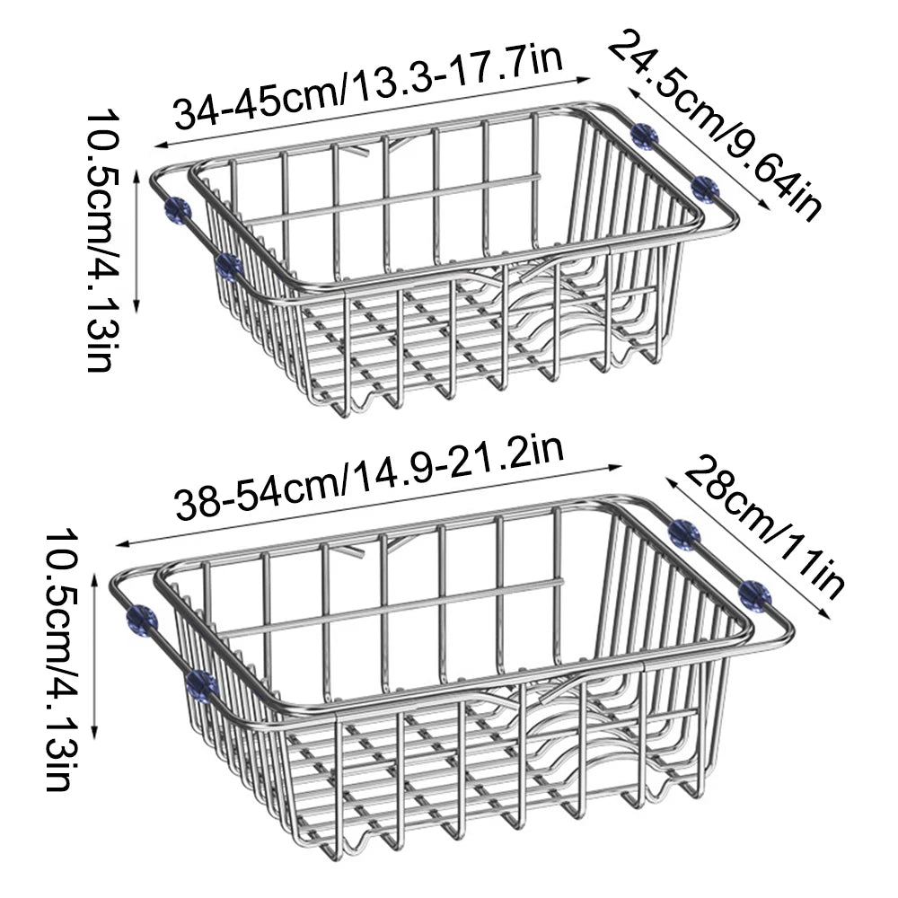 Stainless Steel Telescopic Sink Drain Rack Non-Slip Dish Drying Kitchen Bathroom Countertop Organizer Rack for Household Use