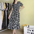 Women's Pleated Chiffon Midi Dress – Lightweight Spring & Summer Dress with Elastic Waist, Flowy A-Line Silhouette, Short Sleeve Casual Elegance