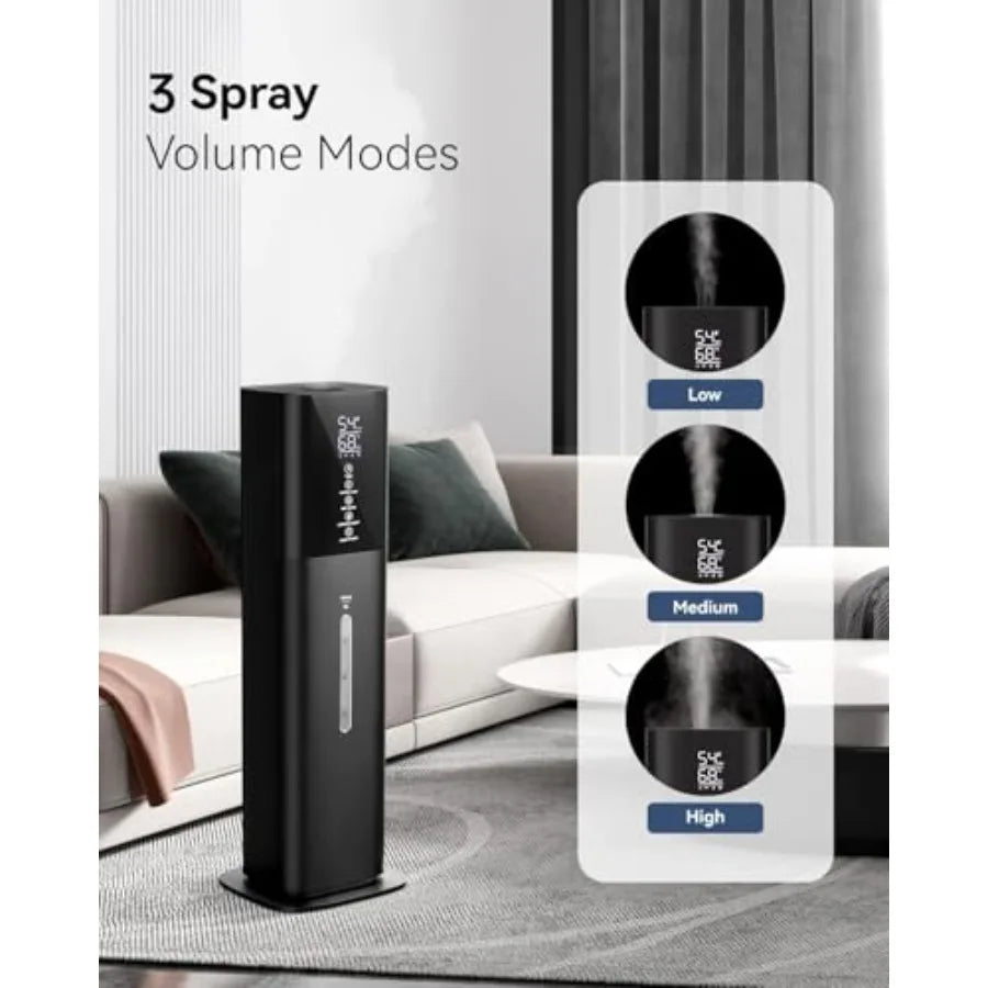 Bedroom humidifier for large rooms, ultrasonic cool mist, 8L capacity, quiet operation, 360 nozzle, 3-speed control, timer, hum