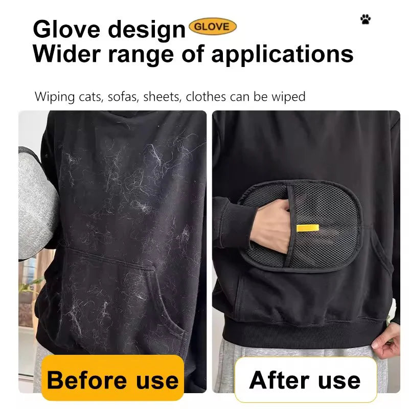 Double-Sided Reusable Pet Hair Remover Glove for Dogs & Cats