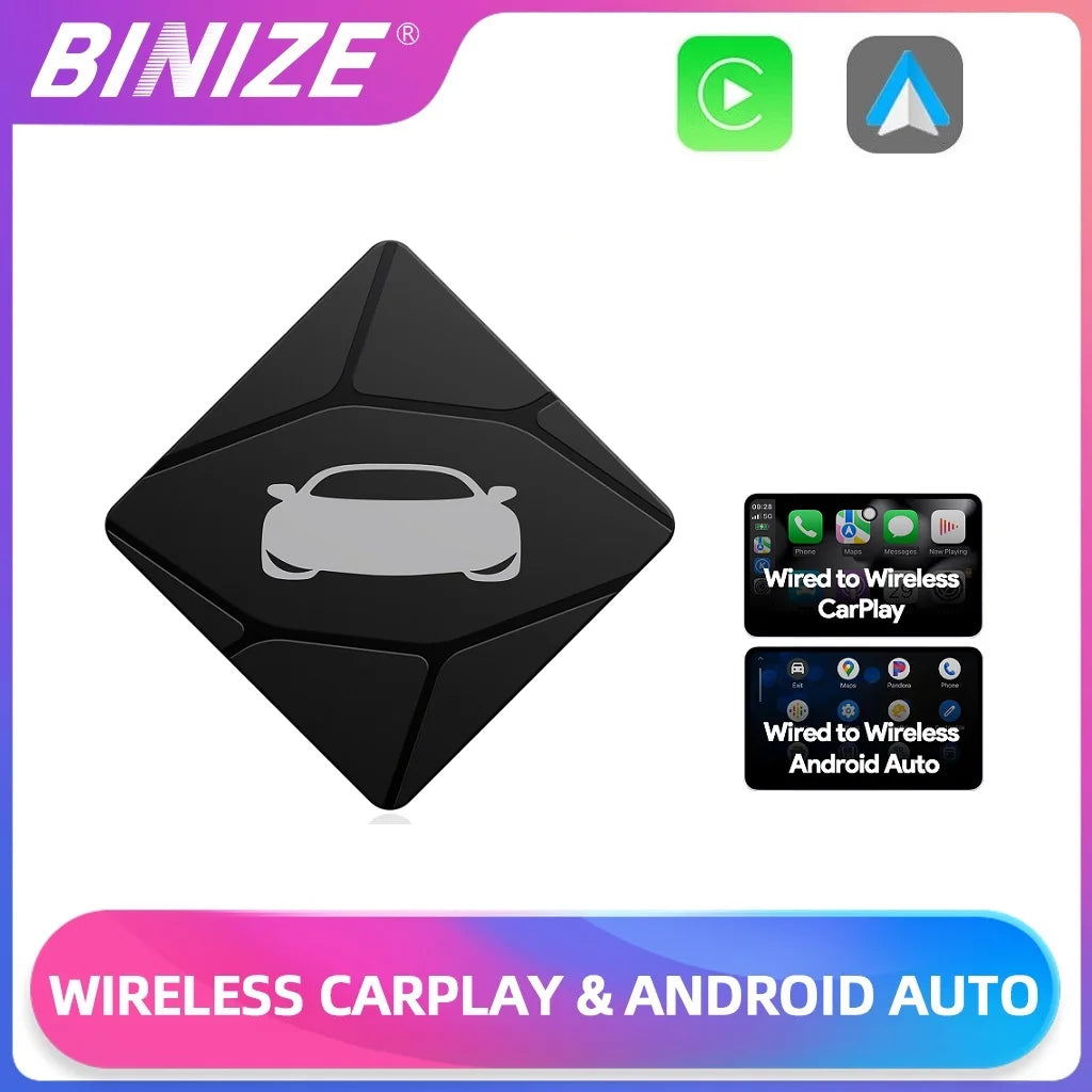 Binize Wireless CarPlay Adapter Wired To Wireless 2 in 1 Box Wireless Android Auto For Mazda Toyota Peugeot Volvo