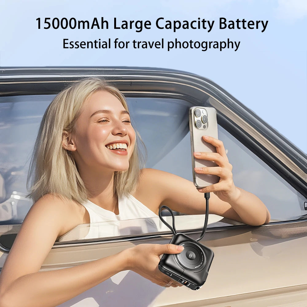 5 in 1 Magnetic Wireless PowerBank Type-C 45W Fast Charging With Dual Cables AC Plug for iPhone 12-17 Android Airpods 15000mAh