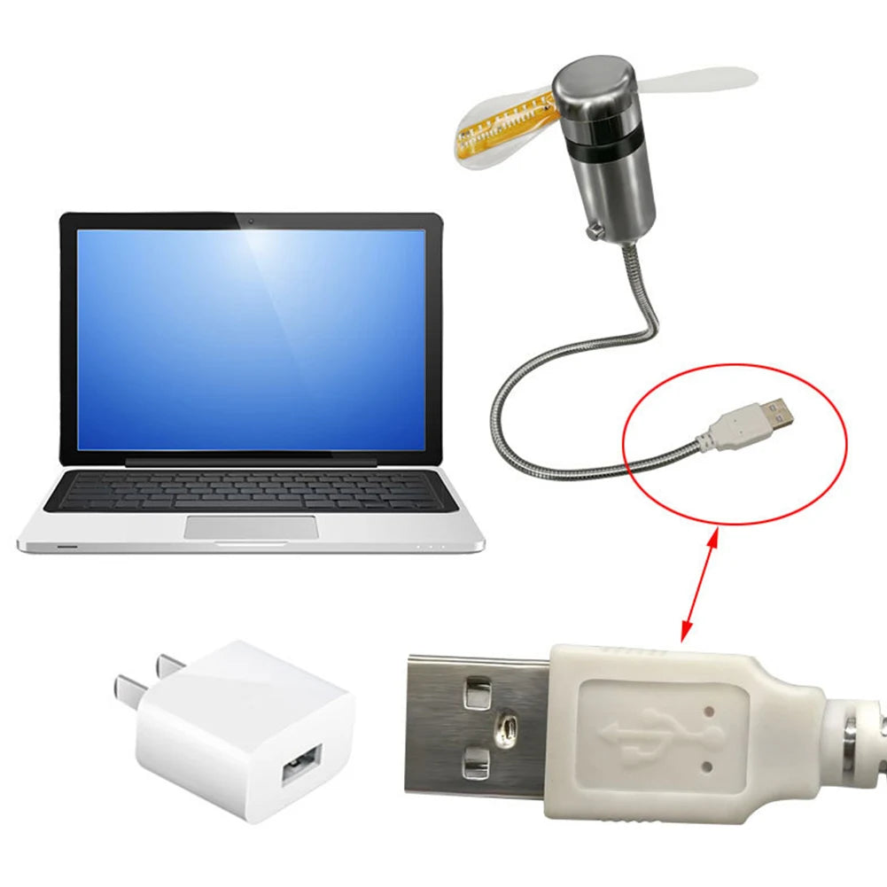 Portable Clock Fan RGB LED Night light 5V USB Hand Fan Real Time Temperature Display Metal Mini Fan for PC Laptop Desktop Cooler