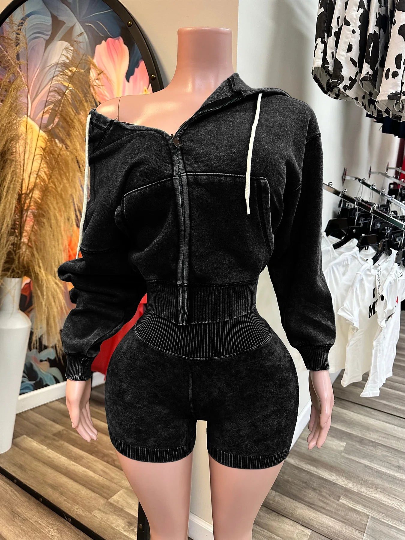 Lady Thick Hooded Sports Shorts Outfits Sexy Women Two Pieces Gym Tracksuit  Set Elegant Club Matching Set