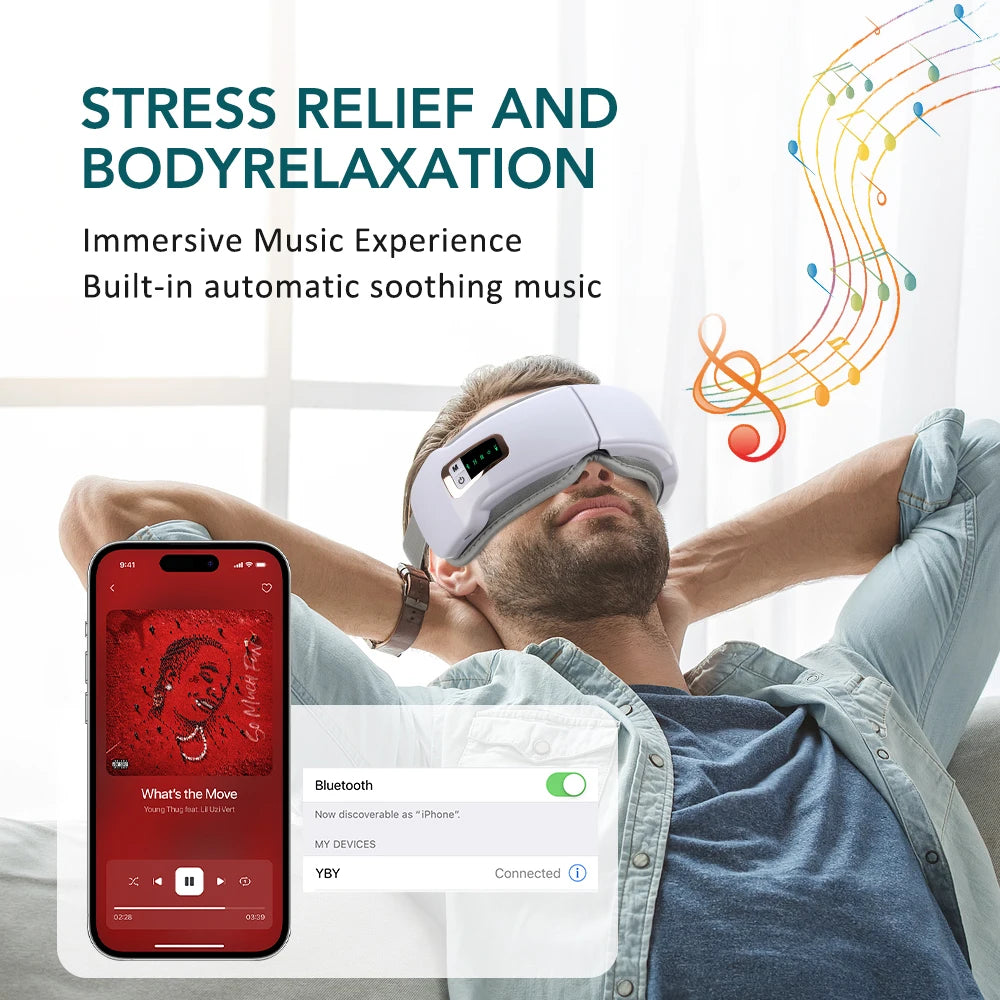 Air Pressure Eye Massage Instrument Wireless Music Eye Mask Vibration Heated Electric Eye Massager For Dry Eyes Strain Relief