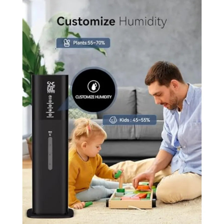 Bedroom humidifier for large rooms, ultrasonic cool mist, 8L capacity, quiet operation, 360 nozzle, 3-speed control, timer, hum