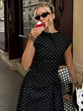 Women's Flowy Polka Dot Maxi Dress – Elegant Summer Vacation Outfit, Flattering Slim-Fit Casual Party Dress, Chic Everyday & Special Occasion Wear