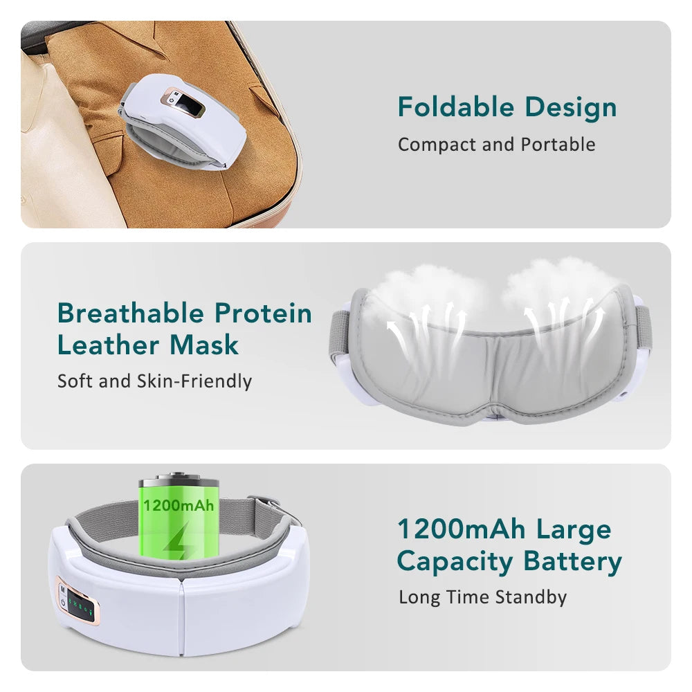 Air Pressure Eye Massage Instrument Wireless Music Eye Mask Vibration Heated Electric Eye Massager For Dry Eyes Strain Relief