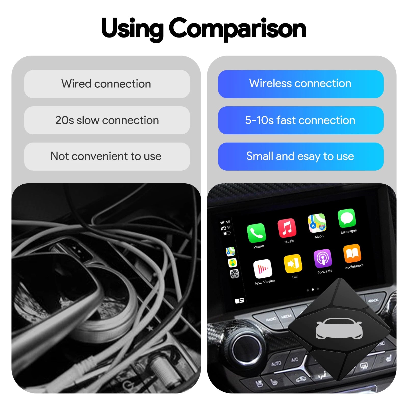 Binize Wireless CarPlay Adapter Wired To Wireless 2 in 1 Box Wireless Android Auto For Mazda Toyota Peugeot Volvo