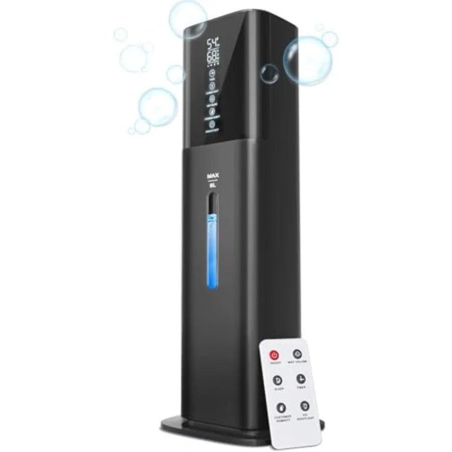 Bedroom humidifier for large rooms, ultrasonic cool mist, 8L capacity, quiet operation, 360 nozzle, 3-speed control, timer, hum