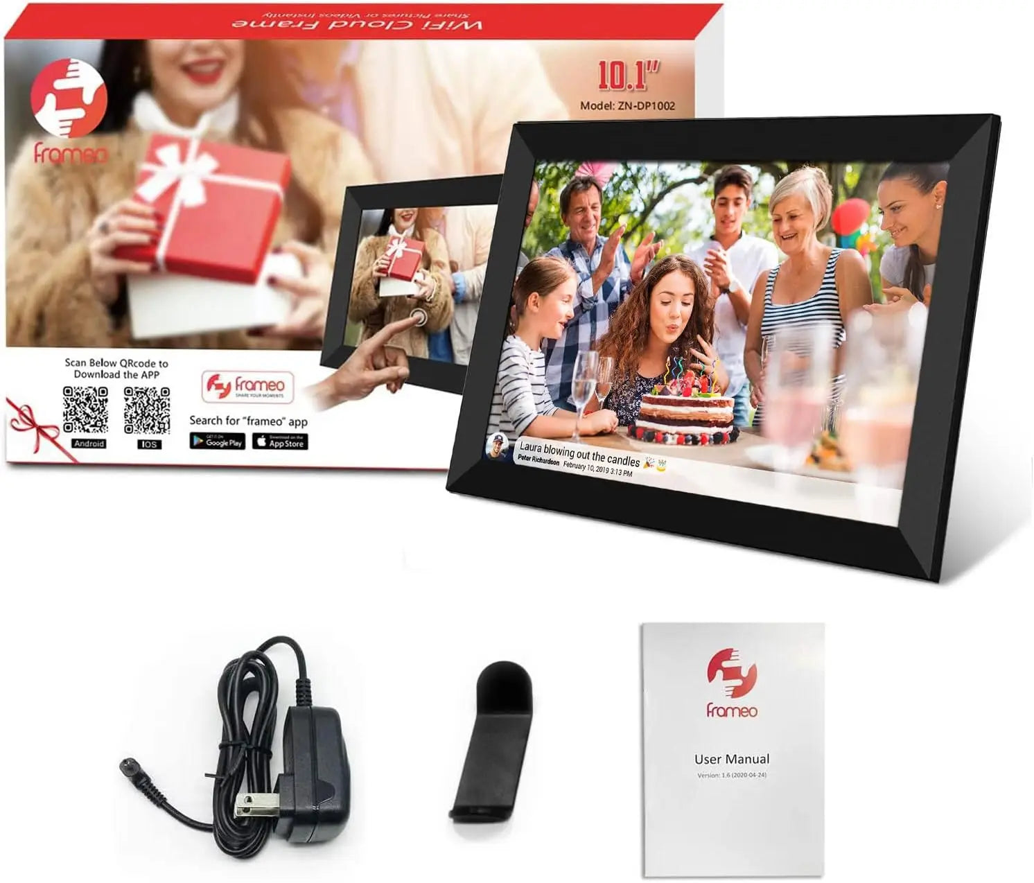 Frameo 10.1 Inch WiFi Digital Photo Frame with Calendar Digital Picture Frame with 1280x800 IPS HD Touch Screen, Good Gift