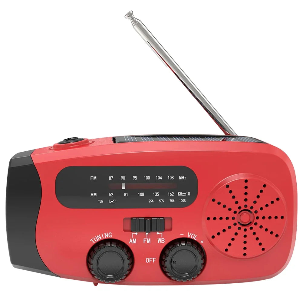 Portable Emergency Crank Radio FM/AM/WB Weather Radio with LED Flashlight Multifunctional Solar Power Radio for Outdoor Survival