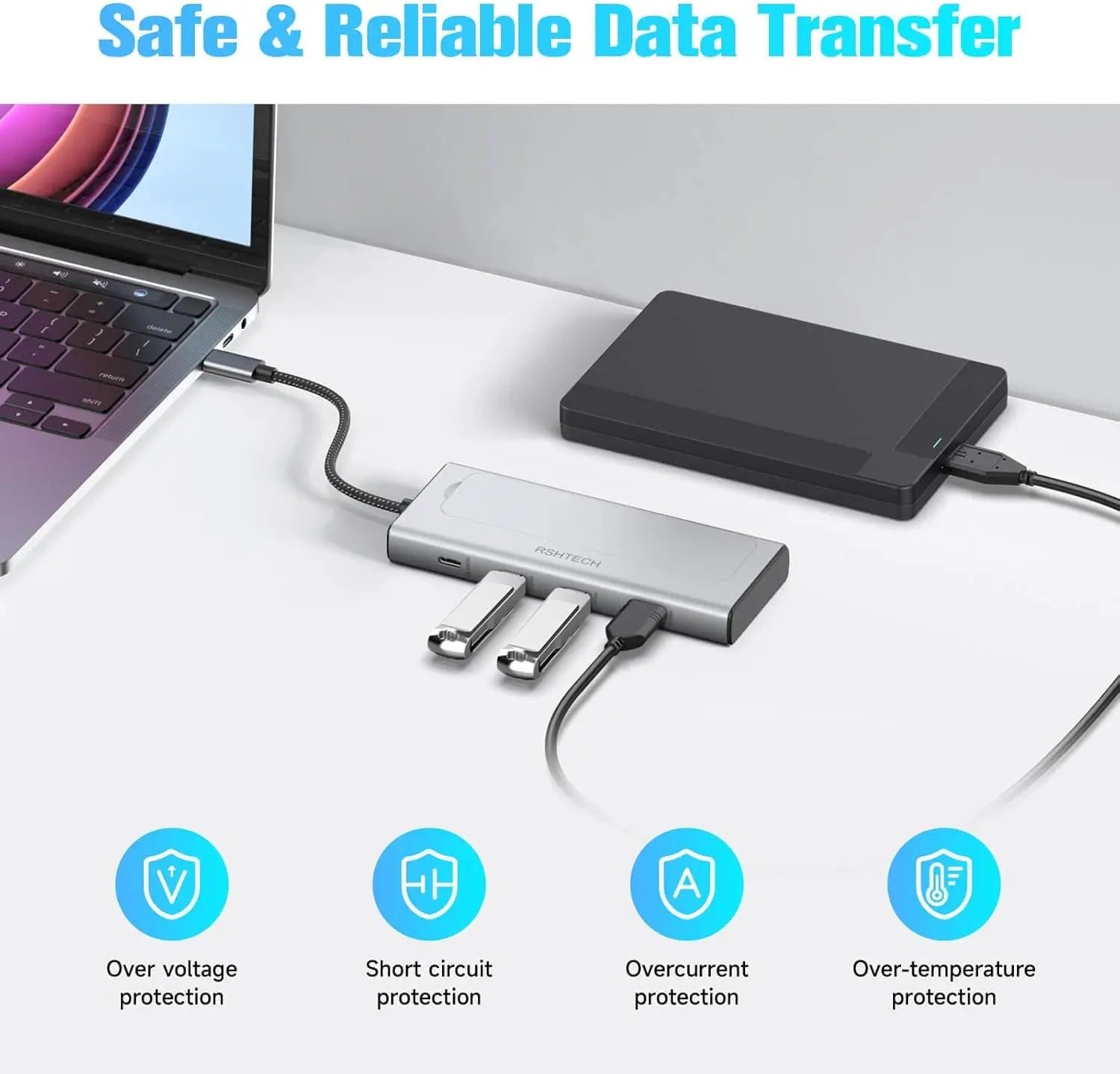 RSHTECH 5-in-1 USB-C Hub with M.2 NVMe/SATA SSD Enclosure