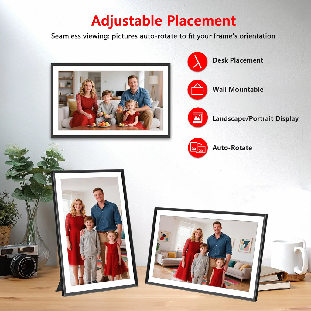 FRAMEO 15.6 Inch 32GB Large Digital Photo Frame, Digital Picture Frame WiFi, IPS HD Touch Screen, Photo Frame with Auto-Rotate