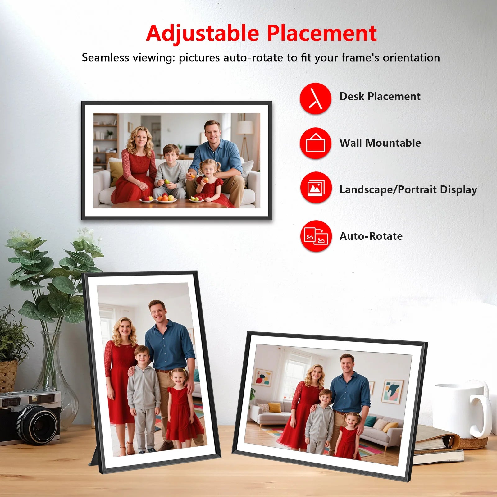 FRAMEO 15.6 Inch 32GB Large Digital Photo Frame, Digital Picture Frame WiFi, IPS HD Touch Screen, Photo Frame with Auto-Rotate