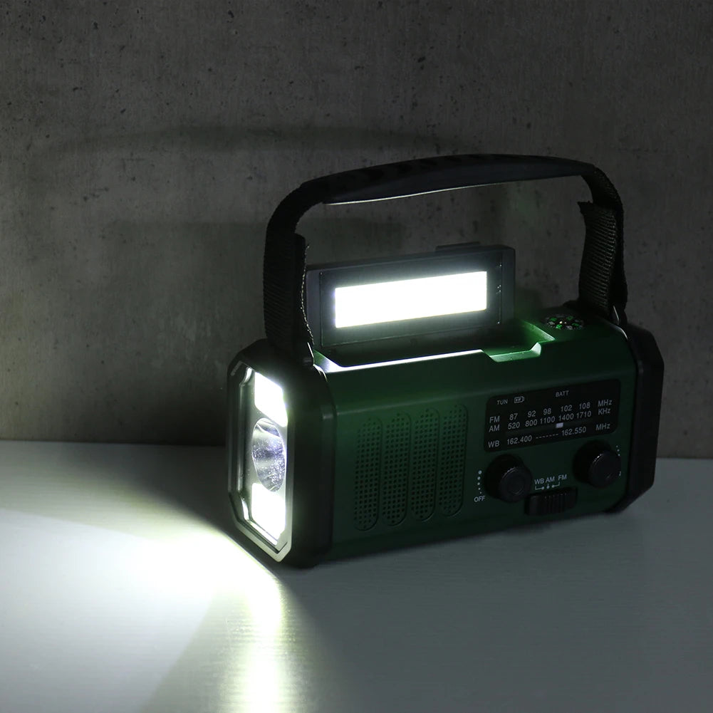 LED Emergency Power Bank AM/FM/WB 10000mAh Hand Crank Radio Flashlight Reading Lamp Emergency Radio Handcrank Solar with Compass