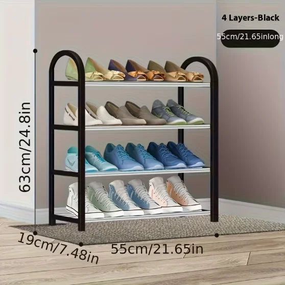 Multi Layer Shoe Rack, Shoe Storage Rack, Single Row Free Standing Shoe Rack, Metal Stackable Shoe Tower, Black Shoe Rack