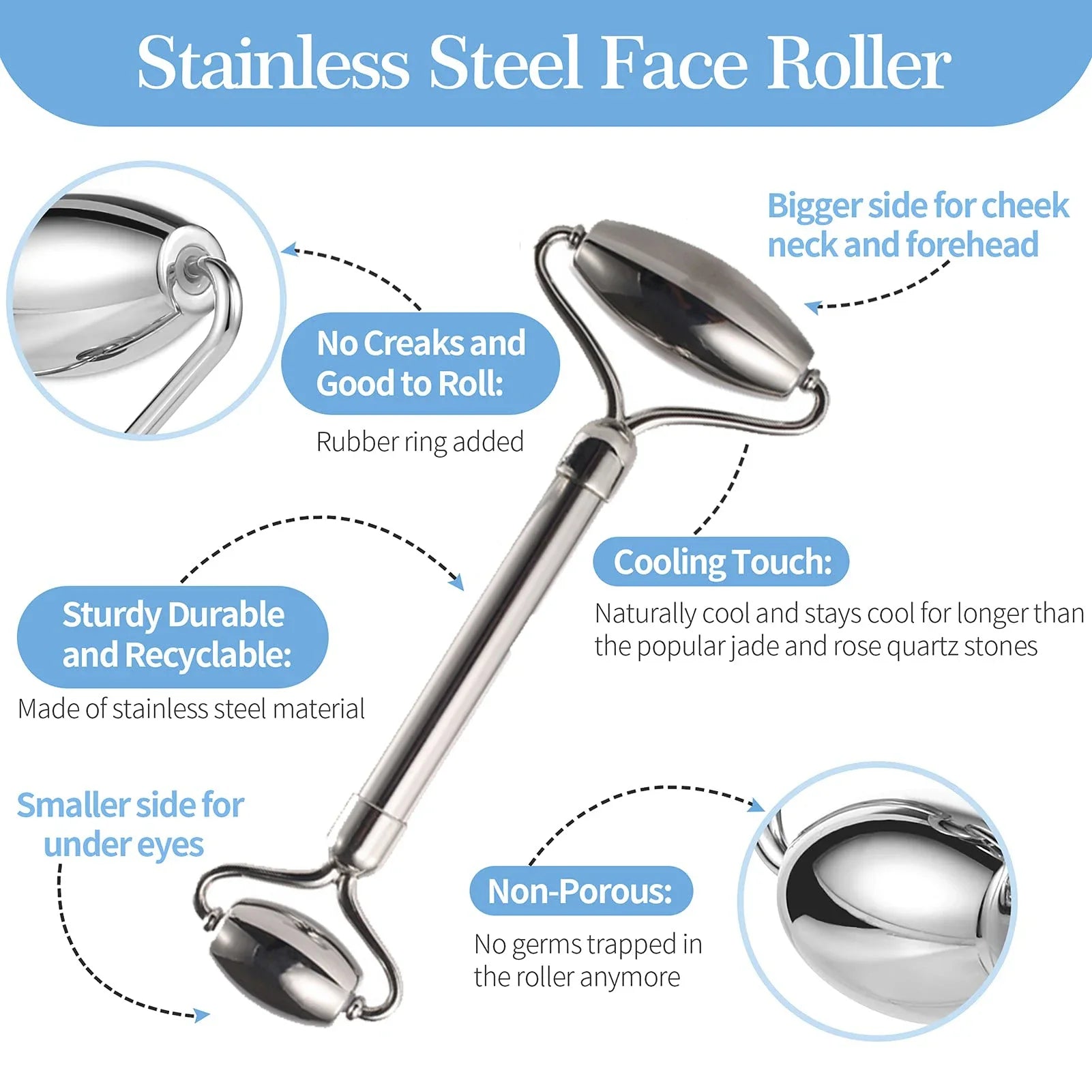 1/3 Piece Ice Face Roller Facial Skin Care Tools, Stainless Steel Facial Roller Scraping Board Ice Tray Skin Care Tools