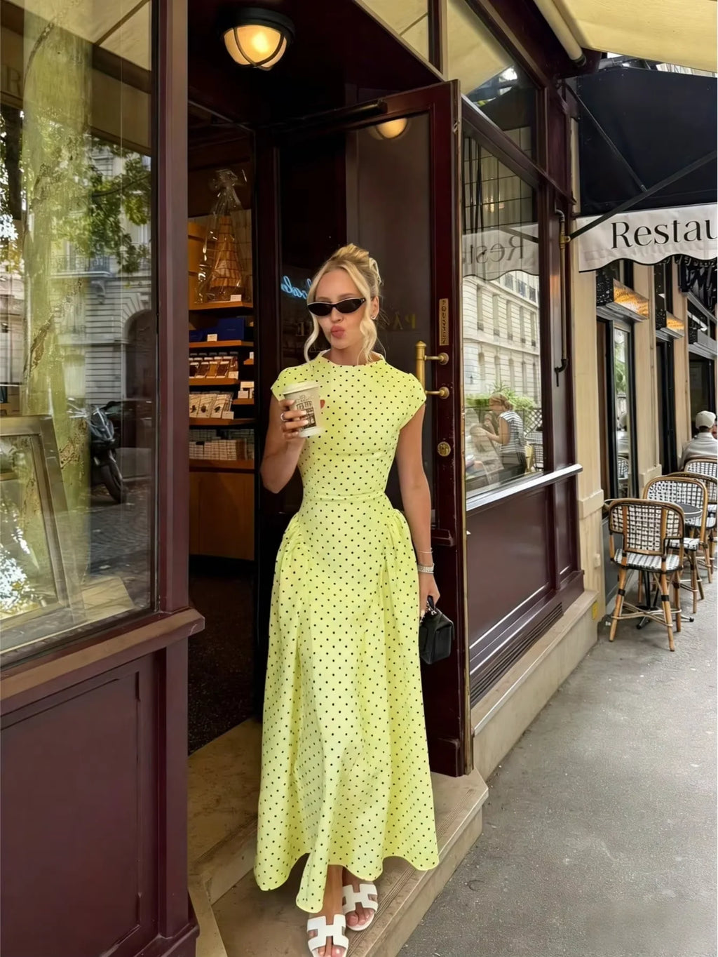 Women's Flowy Polka Dot Maxi Dress – Elegant Summer Vacation Outfit, Flattering Slim-Fit Casual Party Dress, Chic Everyday & Special Occasion Wear
