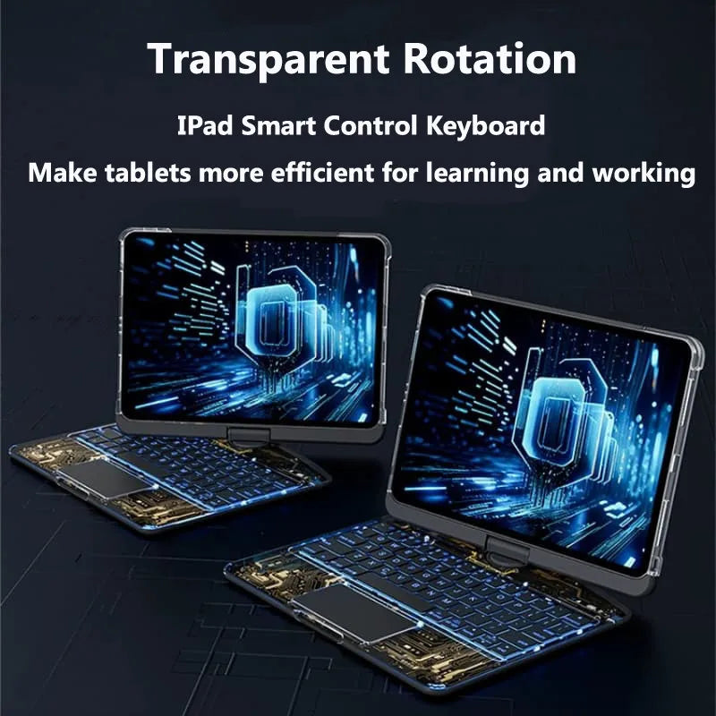 360° Rotating iPad Keyboard Case with Trackpad, Backlit Keys & Stylus Holder