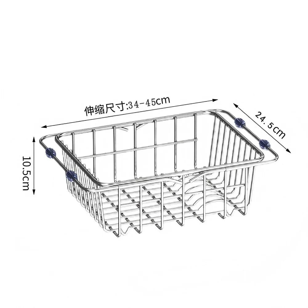 Stainless Steel Telescopic Sink Drain Rack Non-Slip Dish Drying Kitchen Bathroom Countertop Organizer Rack for Household Use
