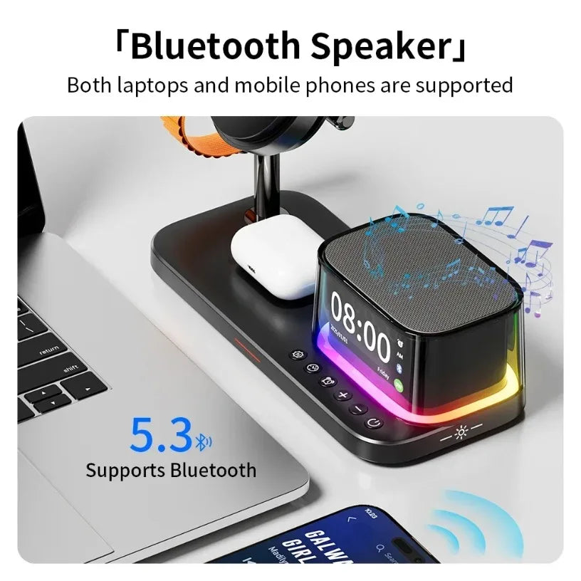 Qi2 25W 5 in 1 Magnetic Wireless Charger Stand with Speaker 25W Fast Charging for Iphone 17 16 15 Pro Max, Airpods,iwatch