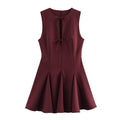 Women’s Elegant Sleeveless Mini Dress – Chic Bow Detail, Modern Cutout Design, Wine Red Summer Dress for Date Nights, Festivals & Casual Outings