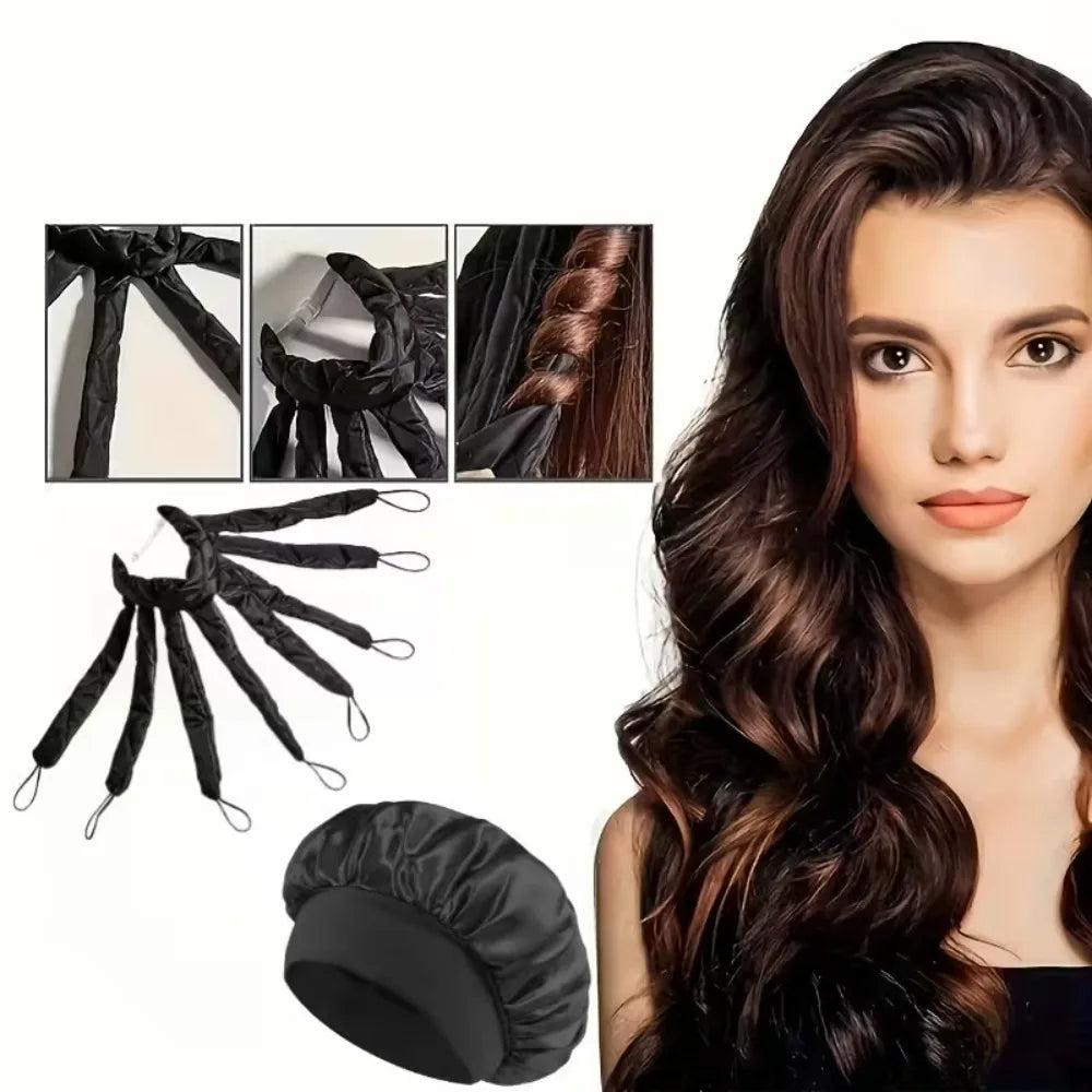 2Pcs Heatless Hair Curler & Satin Sleep Bonnet Set Overnight No Heat Curls Soft Sponge Curling Rod Frizz-Free Hair Styling Kit