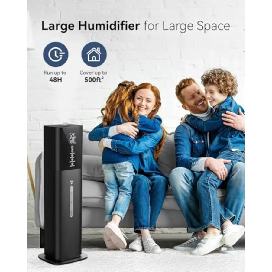 Bedroom humidifier for large rooms, ultrasonic cool mist, 8L capacity, quiet operation, 360 nozzle, 3-speed control, timer, hum