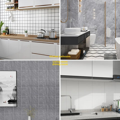 10-50Pcs PVC Marble Wall Stickers Self-Adhesive Thickened Tile Sticker Bathroom Waterproof Floor Sticker Kitchen Home Decoration