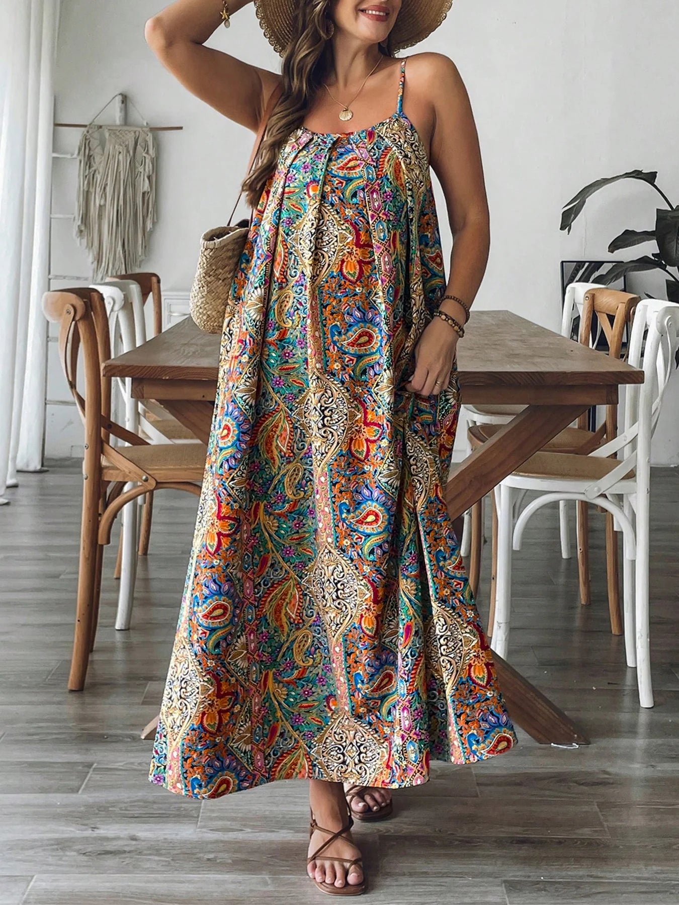 Women’s Plus Size Floral Paisley Maxi Dress – Boho-Inspired Flowy Summer Gown, Lightweight Vacation Dress for Beach Days, Cruises & Casual Elegance