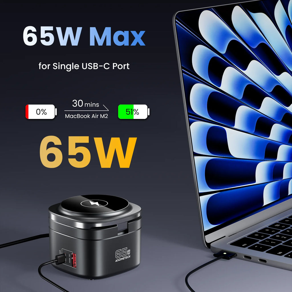 65W GaN USB C Charger For Macbook 5-IN-1 Magnetic Wireless Charger Foldable Fast Charging Station For iPhone 16 iWatch Airpod
