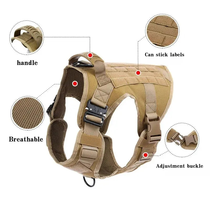 Tactical Dog Harness, Adjustable No-Pull Handle Service Vest Heavy Duty Pet Large Breed,  Dog Vest for Training Hunting Walking