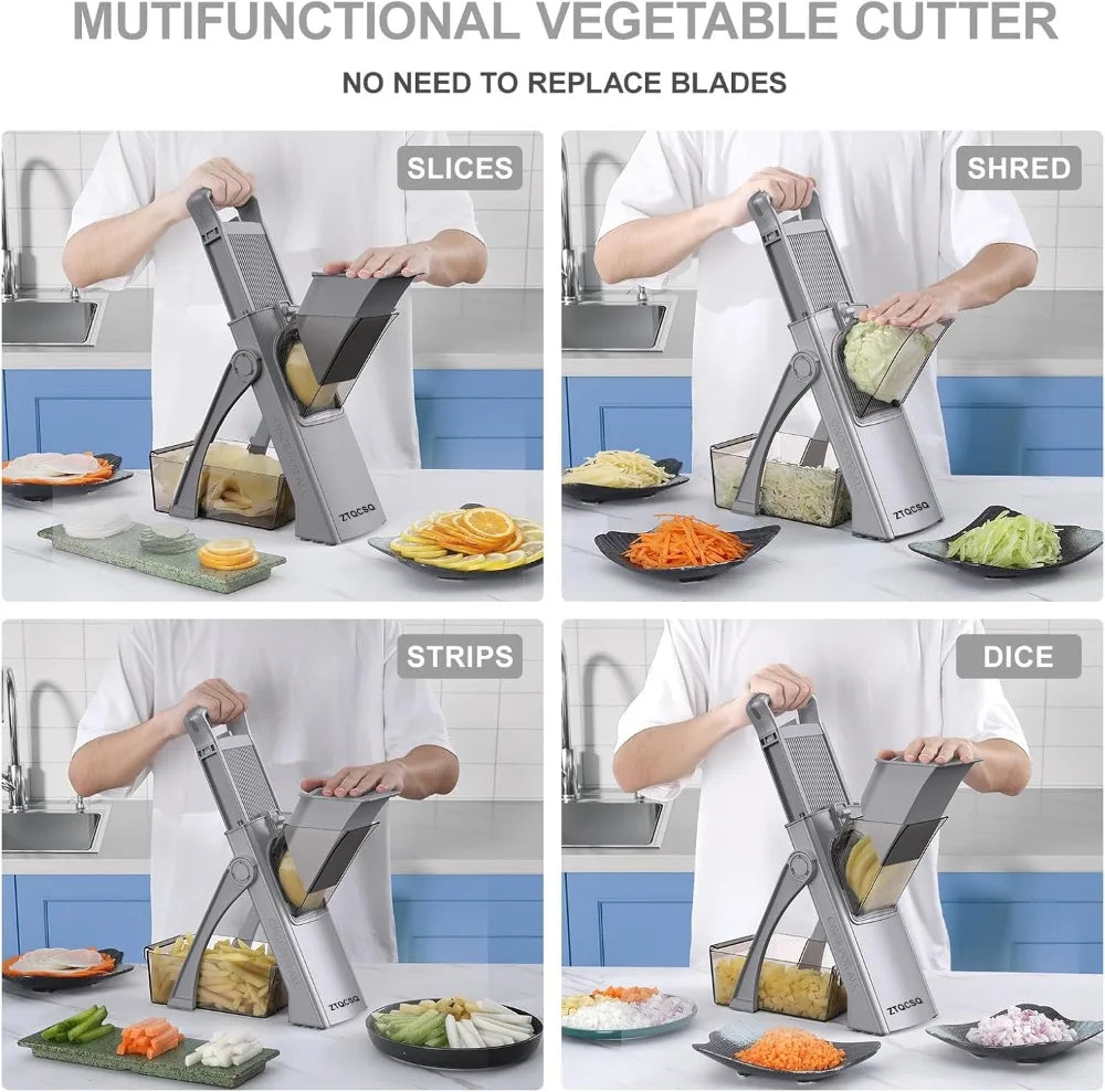 Mandoline Slicer for Kitchen, Adjustable Thickness, Spiralizer & Veggie Slicer, Detachable Blade, Cleaning Brush