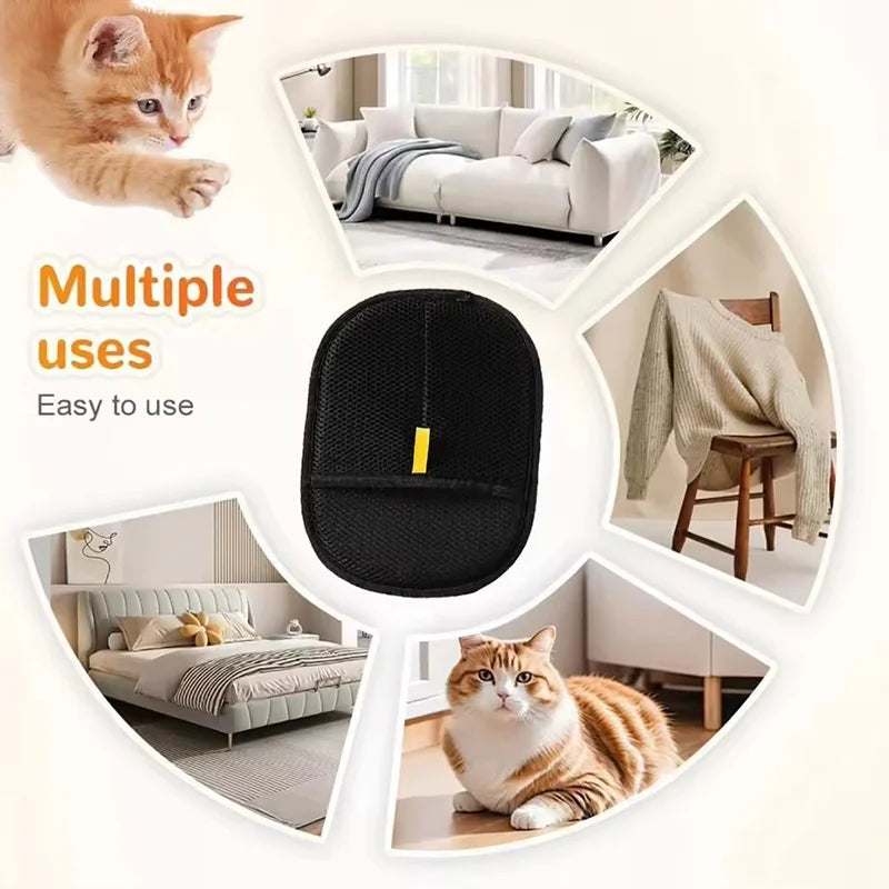 Double-Sided Reusable Pet Hair Remover Glove for Dogs & Cats