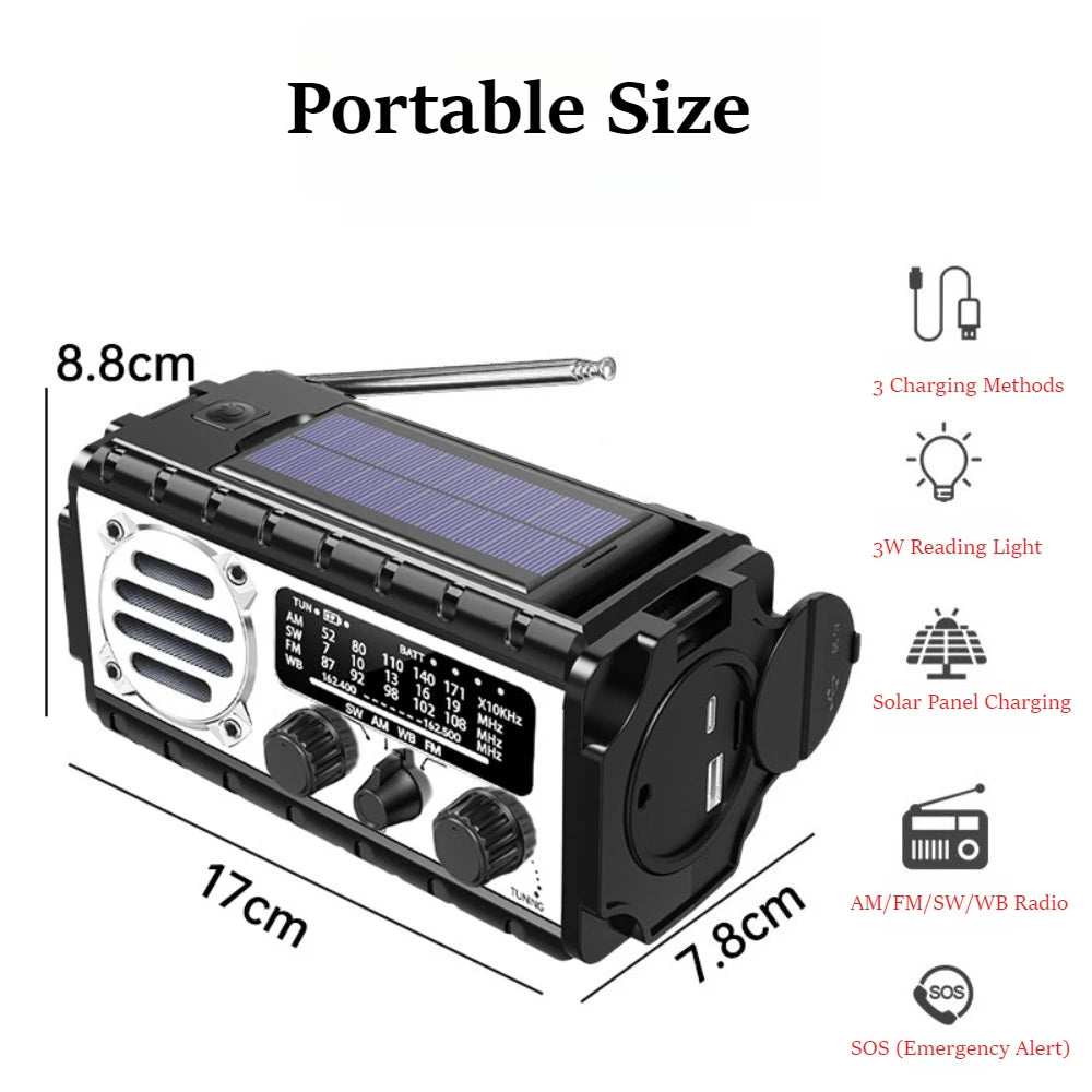20000mAh Solar Hand Crank Emergency Radio with Flashlight, AM/FM/SW
