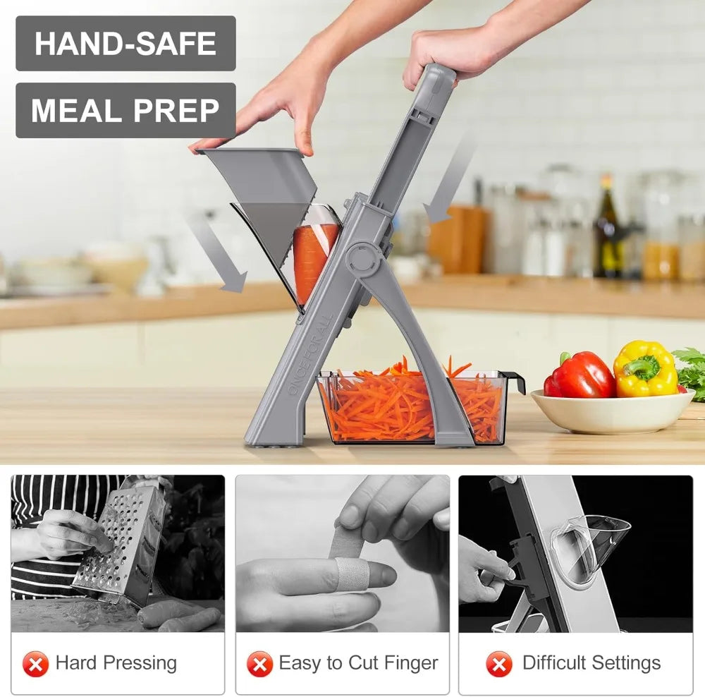 Mandoline Slicer for Kitchen, Adjustable Thickness, Spiralizer & Veggie Slicer, Detachable Blade, Cleaning Brush