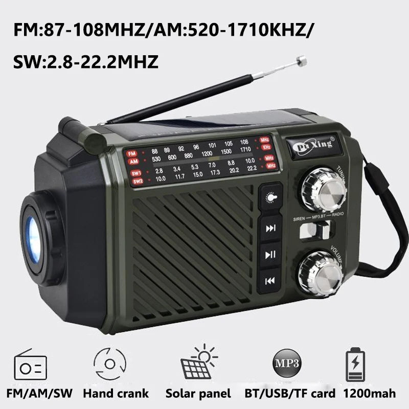 Portable Emergency Radio Solar Panel Hand Crank FM AM SW Radios Receiver Wireless Bluetooth Speaker with Flashlight Reading Lamp