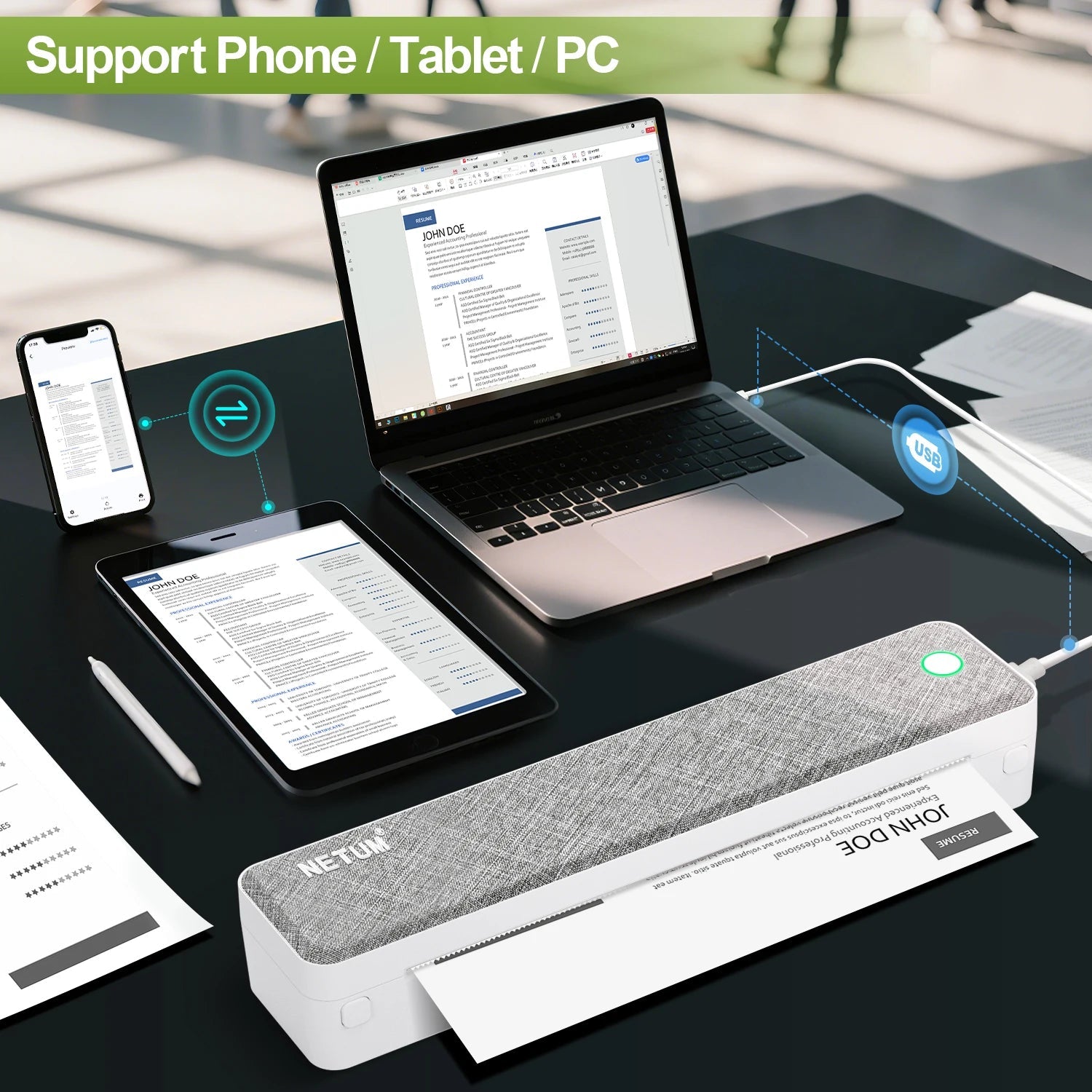A4 Bluetooth Business Travel Print Anywhere Inkless 203DPI Portable Rechargeable Thermal Printer LT-P10 - Velvet Haven