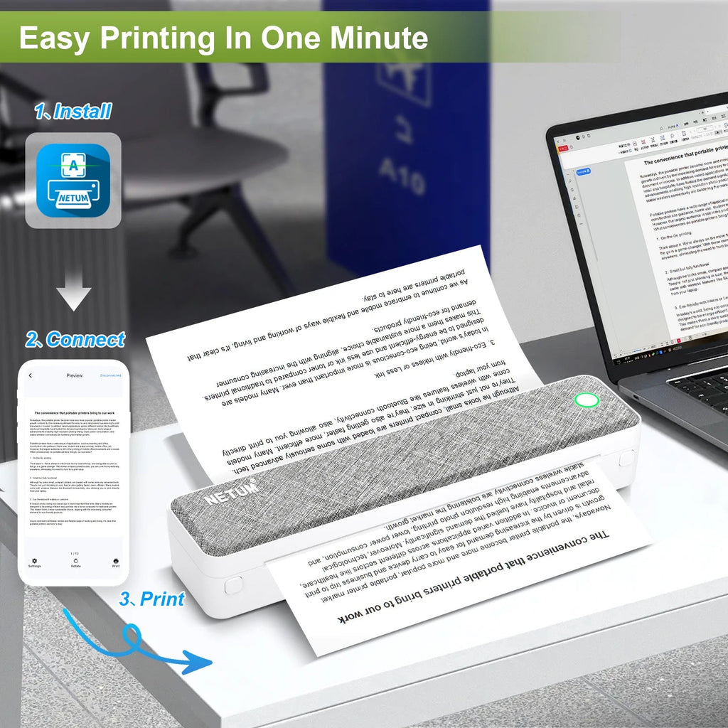 A4 Bluetooth Business Travel Print Anywhere Inkless 203DPI Portable Rechargeable Thermal Printer LT-P10 - Velvet Haven