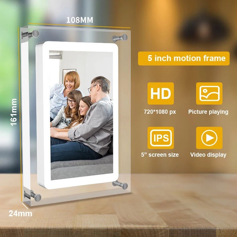 Acrylic Digital Photo Frame 5 Inch 1000mAh IPS Screen 4G Memory Volume Button Speaker Type C Cut Gift for Loved Porta Retrato - Velvet Haven