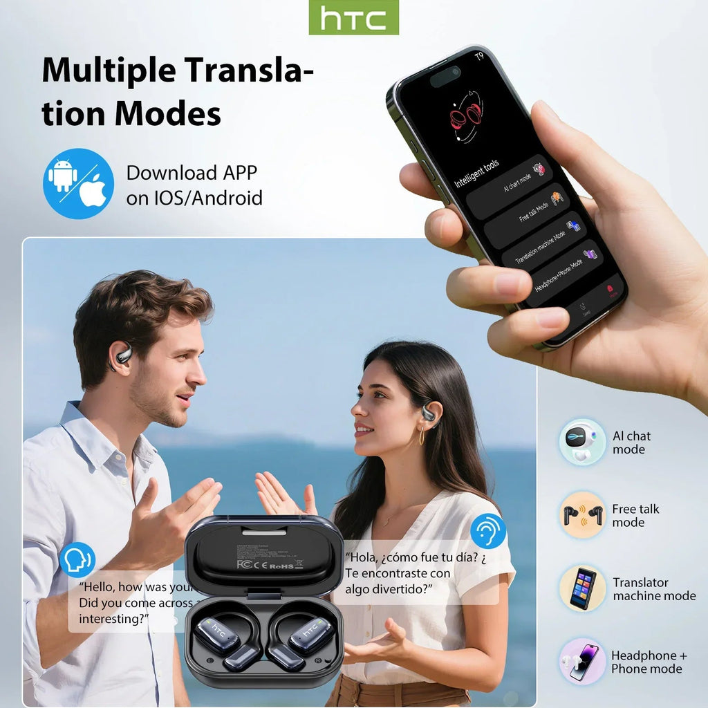 HTC NE25 AI Translator Earbuds with LCD Touchscreen & Bluetooth - Velvet Haven