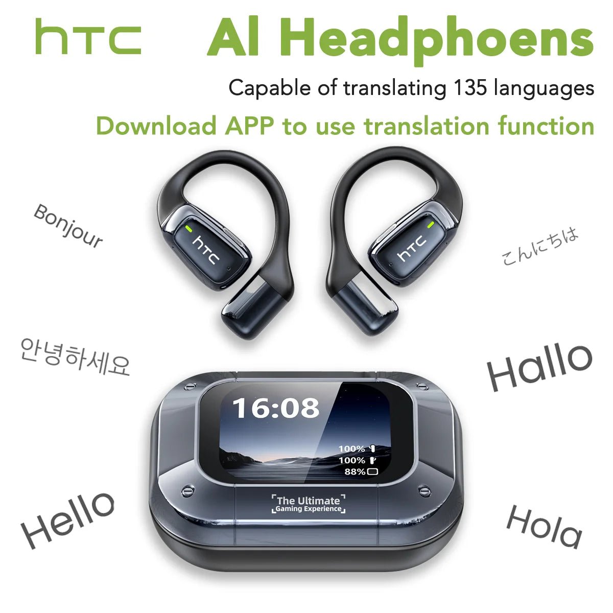 HTC NE25 AI Translator Earbuds with LCD Touchscreen & Bluetooth - Velvet Haven