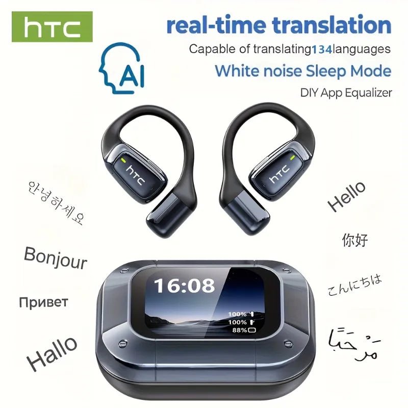 HTC NE25 AI Translator Earbuds with LCD Touchscreen & Bluetooth - Velvet Haven