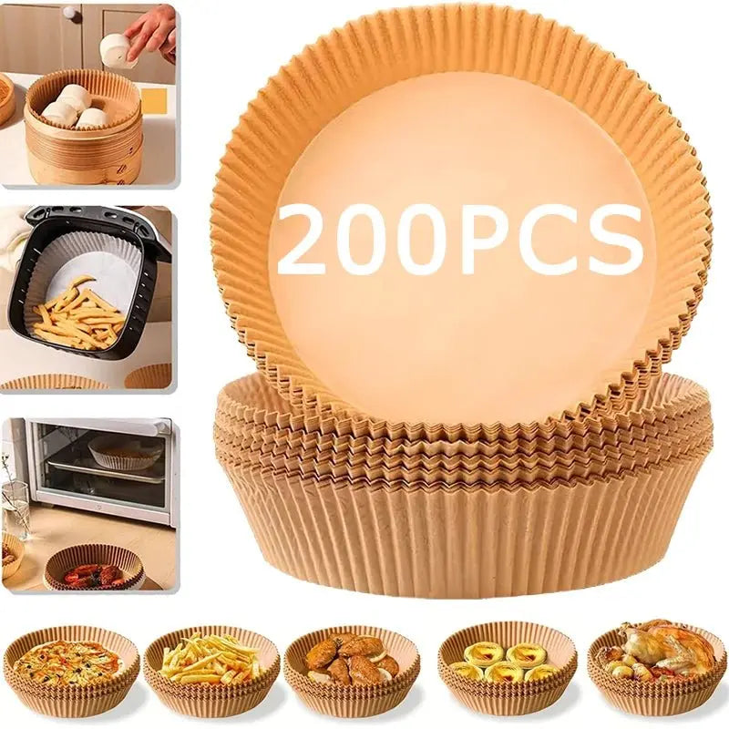 Air Fryer Baking Paper Liners 16/20cm Disposable Round Oil-Proof Sheets for Oven BBQ Grill Pan, Non-Stick Accessories 50-200Pcs - Velvet Haven