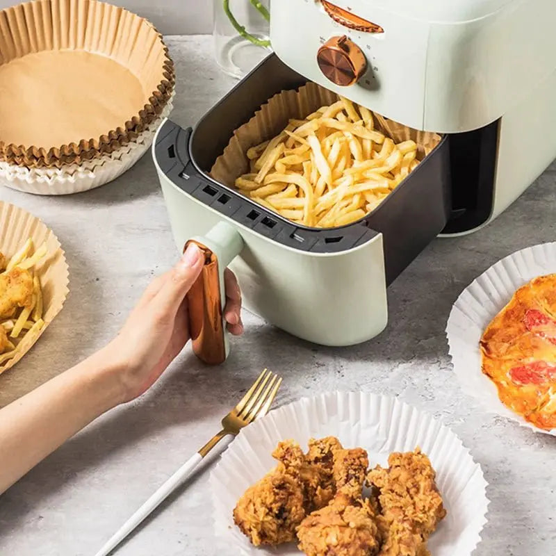 Air Fryer Baking Paper Liners 16/20cm Disposable Round Oil-Proof Sheets for Oven BBQ Grill Pan, Non-Stick Accessories 50-200Pcs - Velvet Haven