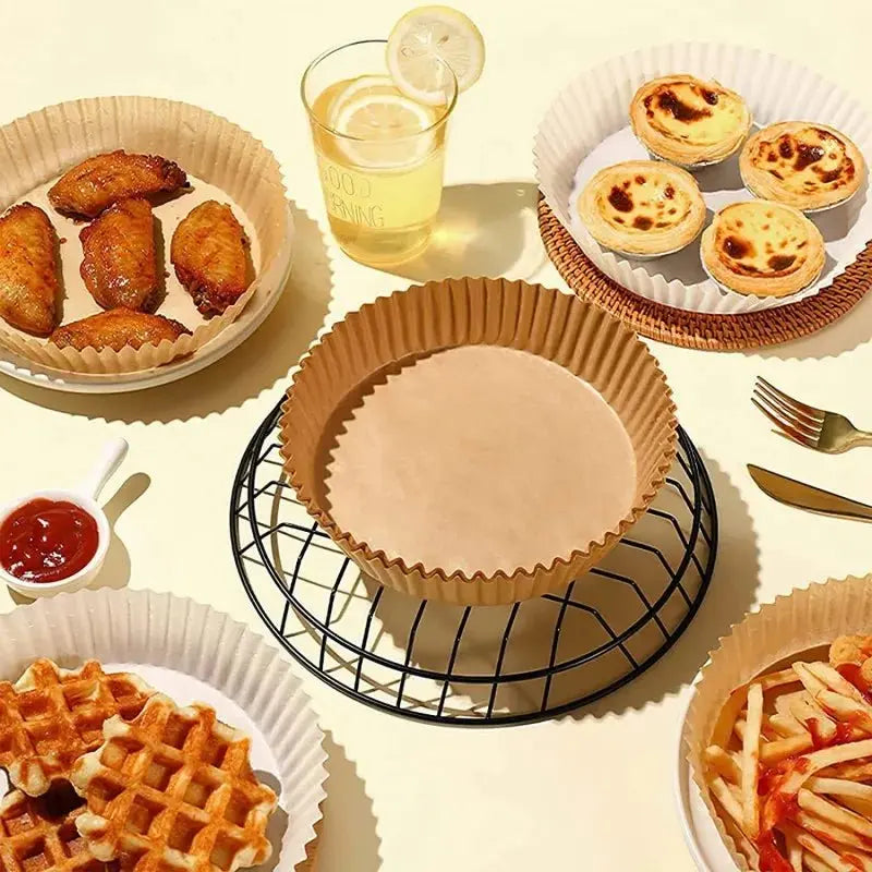 Air Fryer Baking Paper Liners 16/20cm Disposable Round Oil-Proof Sheets for Oven BBQ Grill Pan, Non-Stick Accessories 50-200Pcs - Velvet Haven