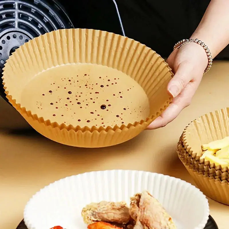 Air Fryer Baking Paper Liners 16/20cm Disposable Round Oil-Proof Sheets for Oven BBQ Grill Pan, Non-Stick Accessories 50-200Pcs - Velvet Haven