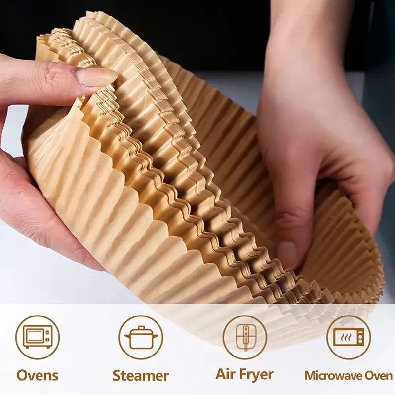 Air Fryer Baking Paper Liners 16/20cm Disposable Round Oil-Proof Sheets for Oven BBQ Grill Pan, Non-Stick Accessories 50-200Pcs - Velvet Haven
